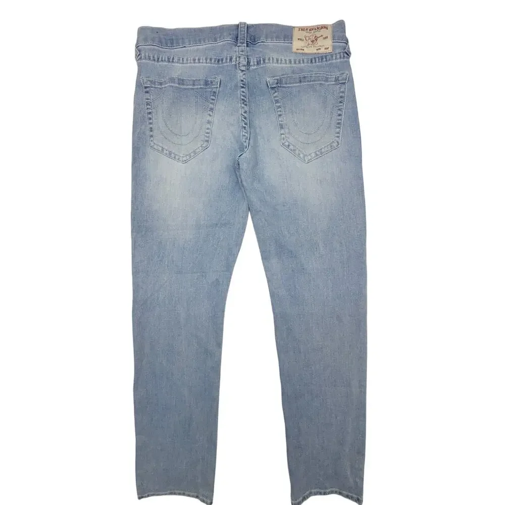 True Religion Geno Jeans Mens 34 Relaxed Slim Light Wash Stretch Denim